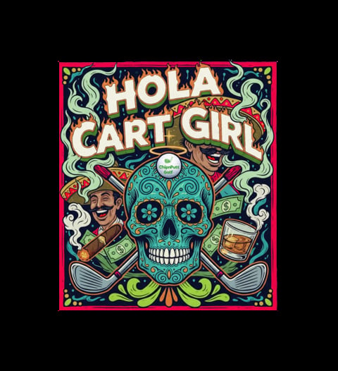 Colorful album cover art for Hola Cart Girl featuring a decorative skull with ornate swirls, flowers, and vintage imagery on a vibrant red and multicolored border